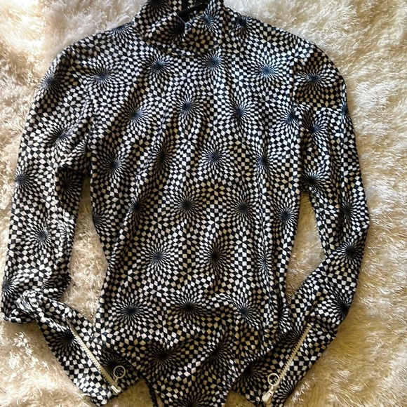 DPK velvet retro optical illusion black and white body suit szM - Picture 1 of 6